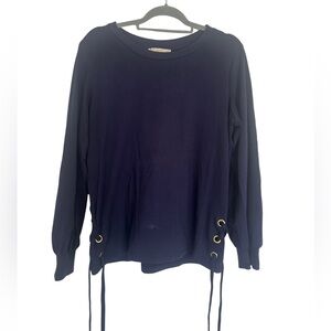 Michael Michael Kors Women’s Navy Blue Long Sleeve Top with Lace-Up Sides Size L